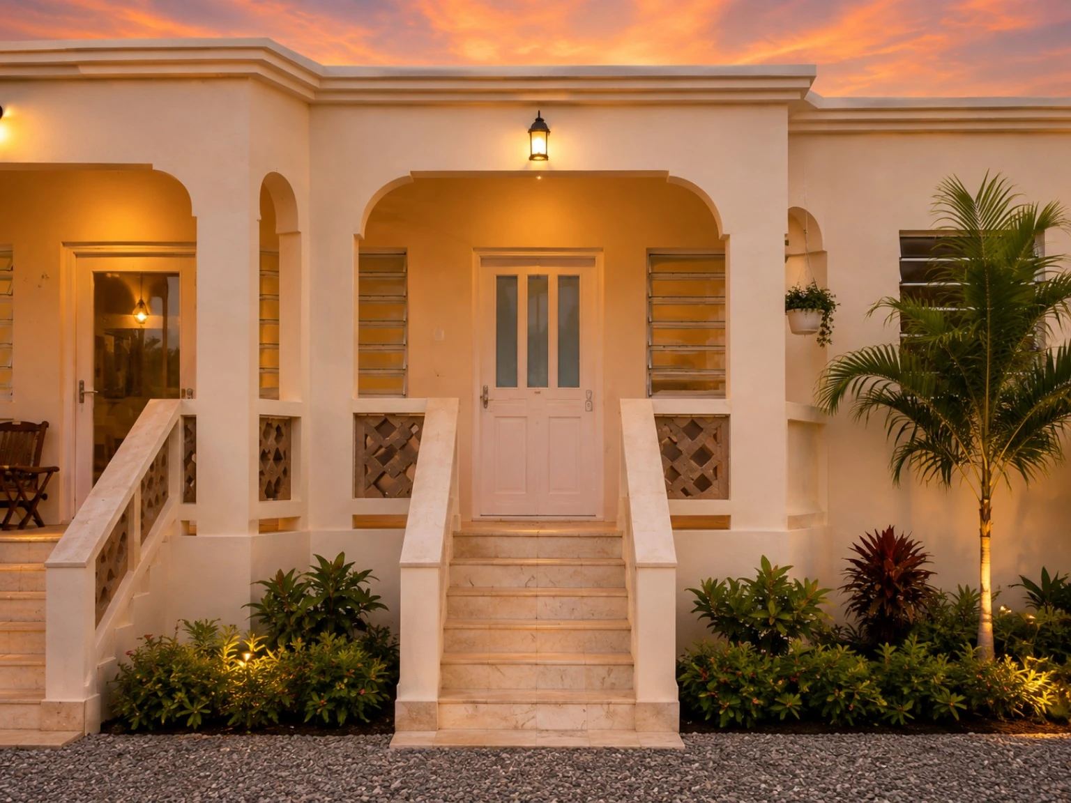 Front view of Innfluences at sunset
