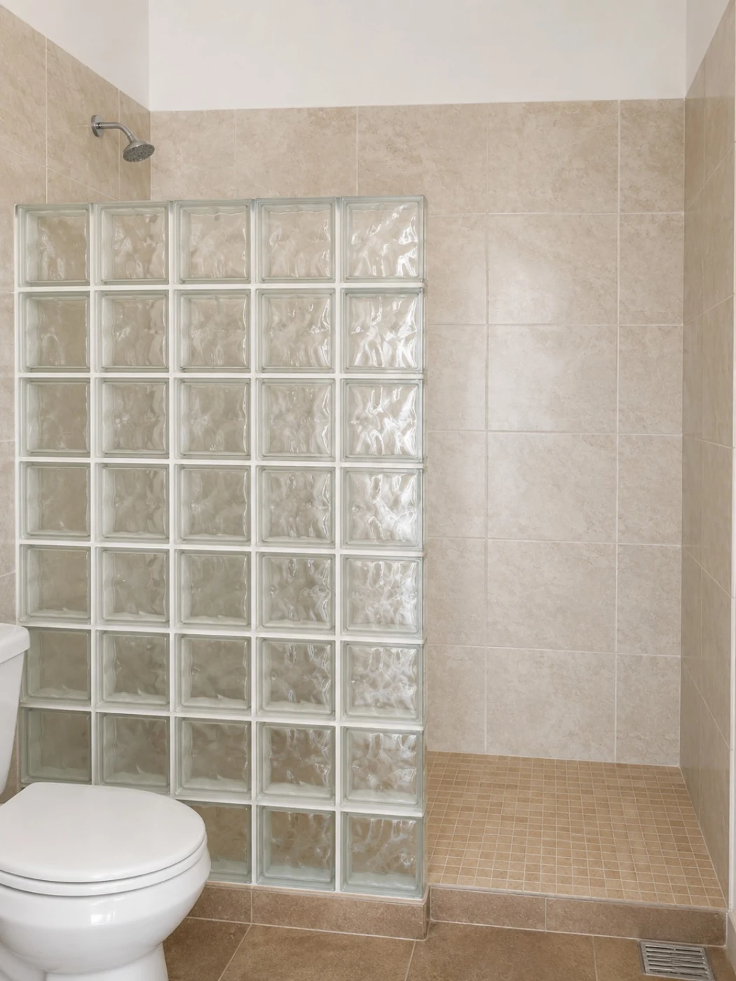 Walk-in shower with glass-block wall