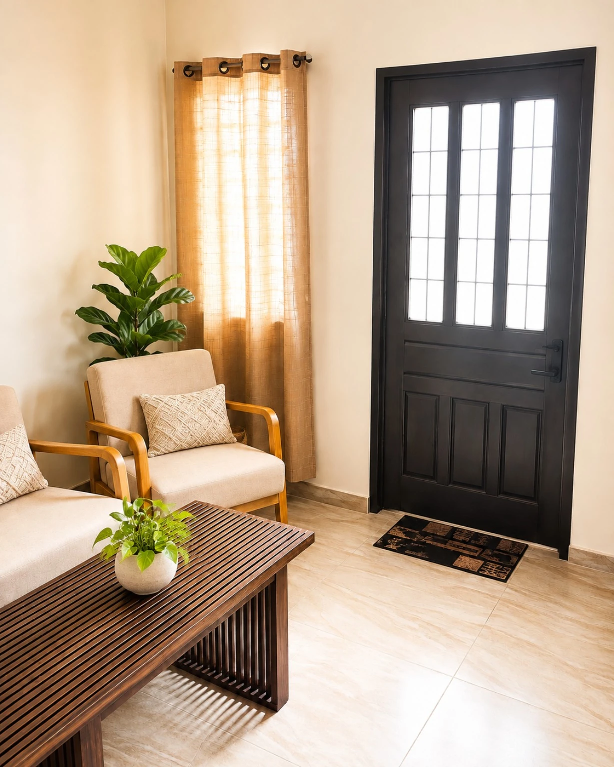 Living room seating and entry door